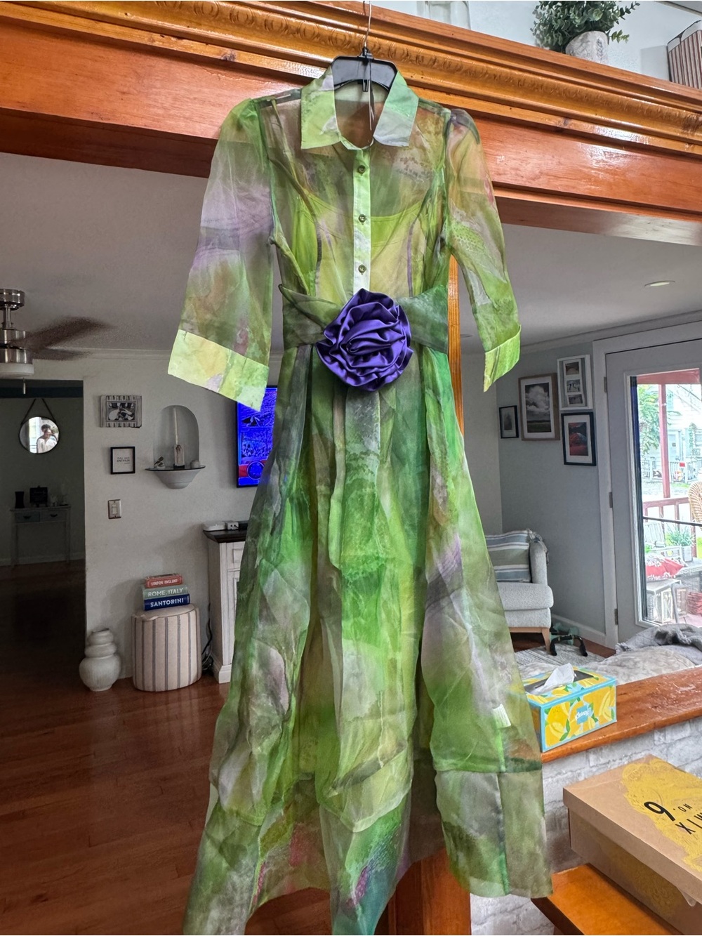 STYLEWE Green and Purple Maxi Dress with Floral Accent